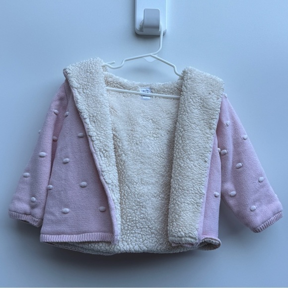 Baby Gap Pink Cream Knit Popcorn Bear Ear Hoodie Button Down Cardigan 18-24 M - Picture 2 of 13